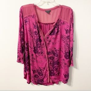 Lucky Brand 3/4-Sleeve Pink Floral Printed Top XL